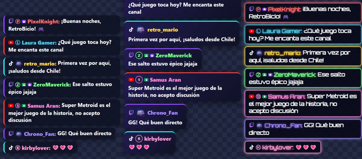 Estilos del widget de chat: burbuja, tarjeta y neón